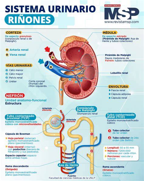Diagrama que muestra la anatomía del sistema urinario fetal con énfasis en la pelvis renal