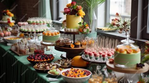 Mesa con variedad de postres rápidos y coloridos para fiesta
