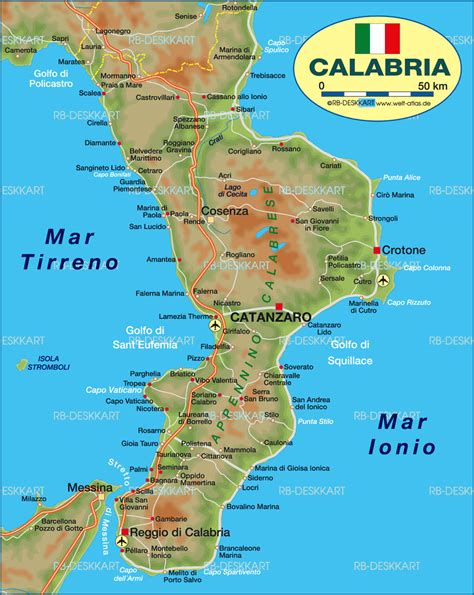 Mapa de la región de Calabria, Italia, destacando la Piana di Gioia Tauro