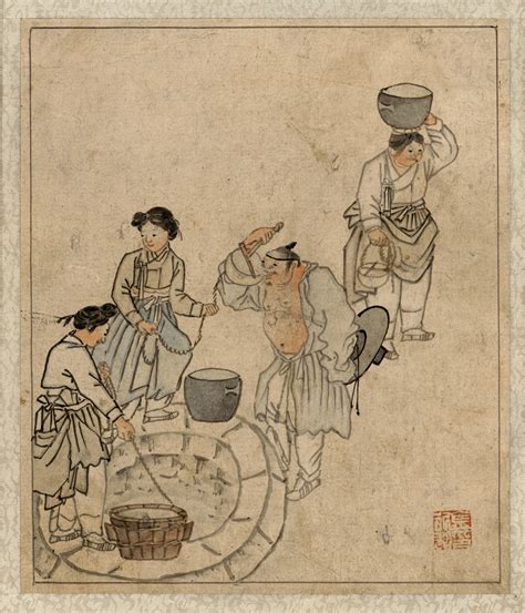 Pintura 'Jumak' de Kim Hong-do mostrando personas bebiendo makgeolli