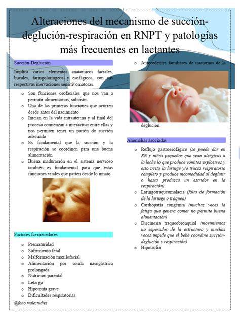 Infografía mostrando la dificultad de coordinación succión-deglución-respiración en bebés prematuros