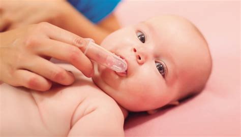 Esquema de cómo limpiar las encías de un bebé con una gasa.