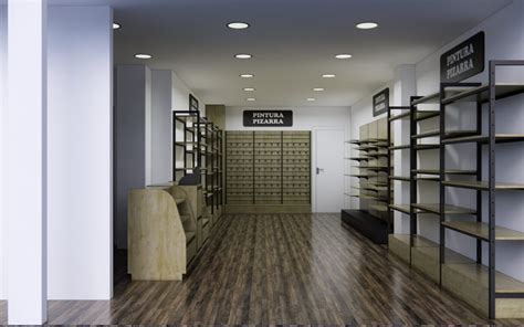 Interior de una tienda de muebles con diferentes ambientes y expositores.