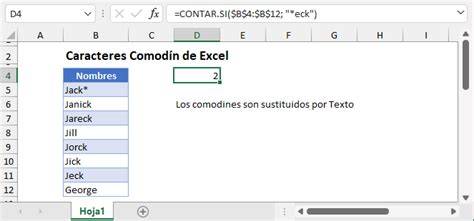 infografía sobre el uso de caracteres comodín en Excel