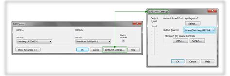 Ventana de configuración MIDI de Finale con el botón SoftSynth Settings resaltado