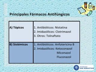 Tabla comparativa de antifúngicos tópicos para el tratamiento de la candidiasis (Clotrimazol, Ketoconazol, Miconazol).