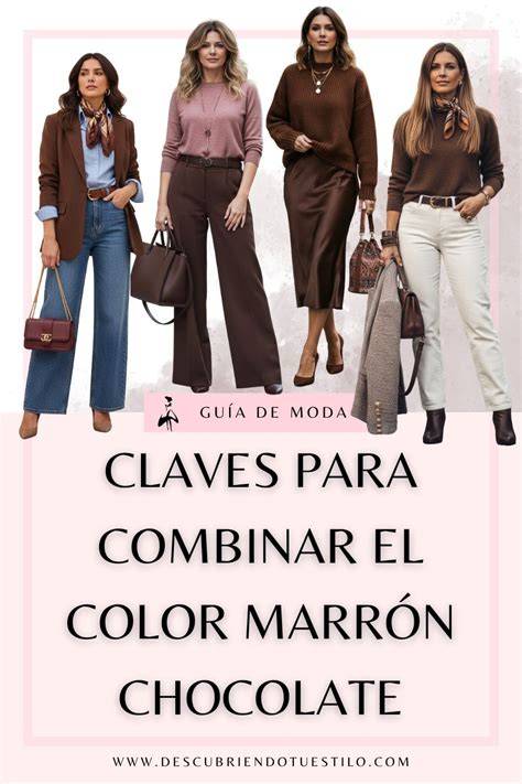Combinación de marrón chocolate con tonos verdes y rosa pálido en pasarela