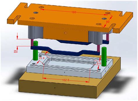 Diagrama esquemático del proceso de montaje de un molde de inyección