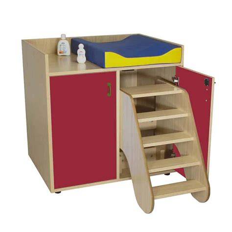 Mueble cambiador con escalera giratoria, vista frontal y lateral