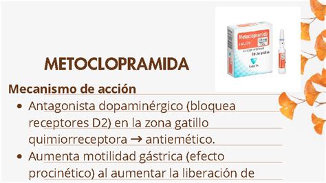 infografía detallando los mecanismos de acción de la metoclopramida