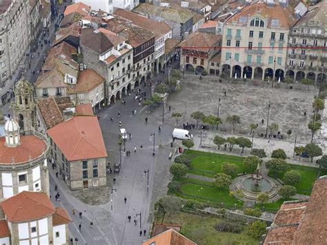 Plano del casco histórico de Pontevedra mostrando las zonas intervenidas por Casas Novas