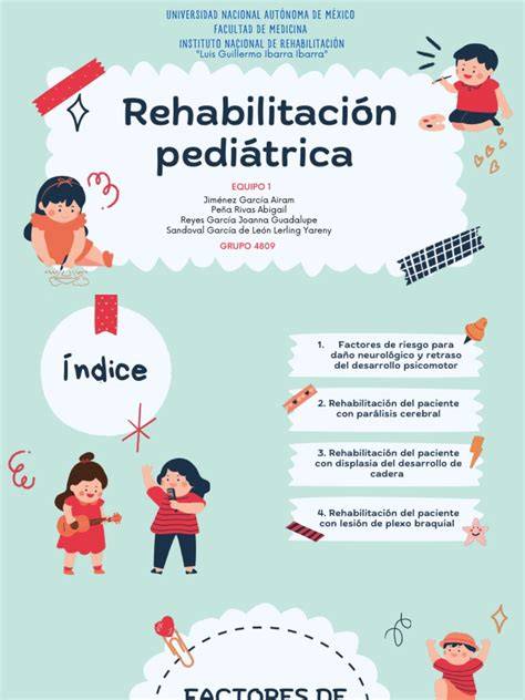 Infografía sobre el abordaje multidisciplinar en rehabilitación pediátrica.