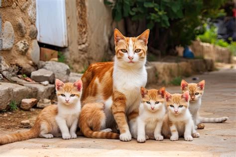 Veterinario examinando a una gata y sus gatitos