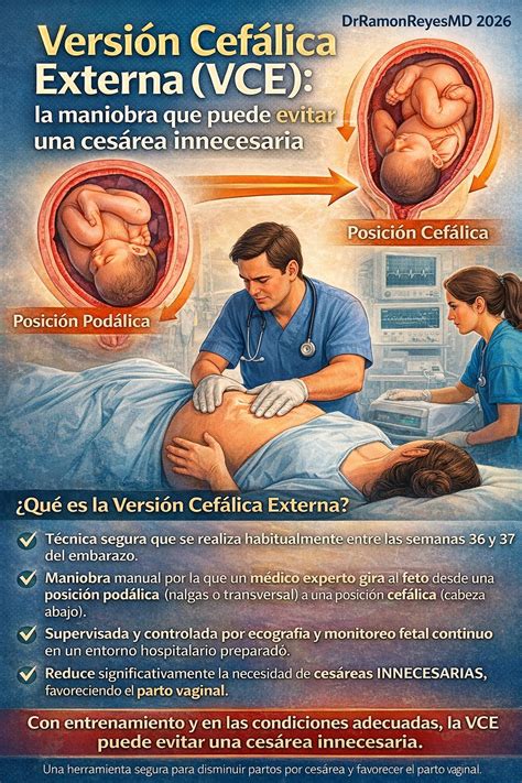 Ilustración de la maniobra de versión cefálica externa