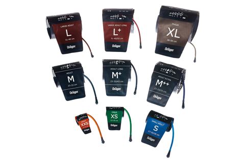 Imagen de la gama completa de manguitos Dräger en diferentes tamaños y colores.