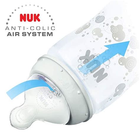 Esquema del sistema de ventilación anti-cólicos en un biberón NUK