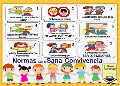 Ilustraciones de normas de convivencia en el colegio