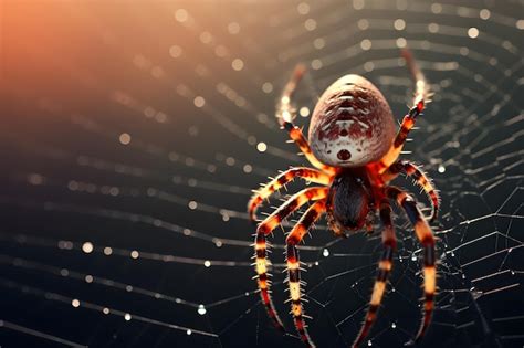 Araña hembra tejiendo o protegiendo su capullo de seda que contiene los huevos