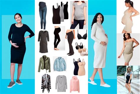 Infografía que muestra diferentes modelos de ropa de maternidad y sus funcionalidades