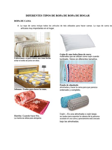 Muestra de diferentes tipos de ropa de cama y textiles para el hogar