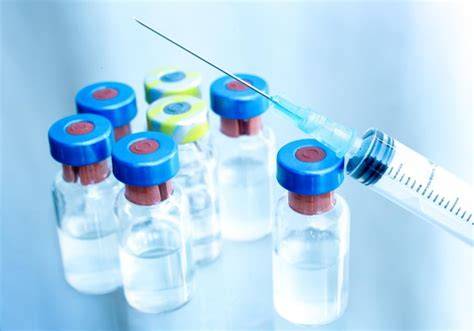 Jeringa y viales de antibióticos para tratamiento veterinario