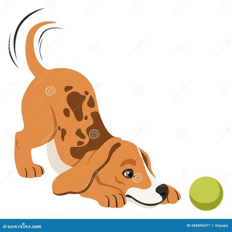 Ilustración de un cachorro Beagle jugando con juguetes.