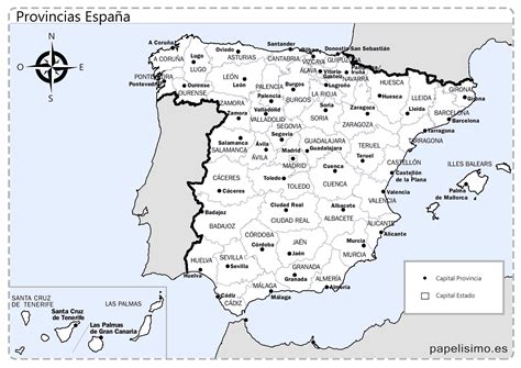 Mapa de España con divisiones provinciales y regionales de la época.