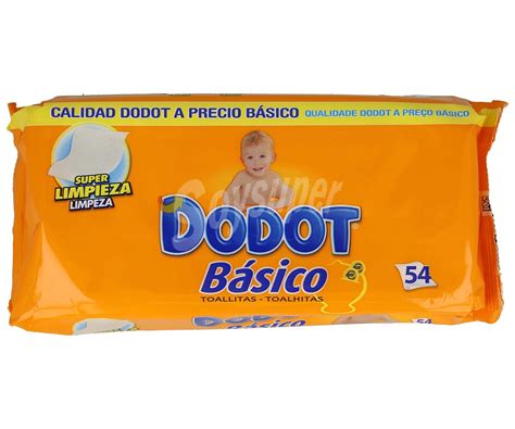 Infografía detallando la composición y beneficios de las toallitas Dodot Básico, destacando la ausencia de alcohol y el respeto por el pH natural de la piel.
