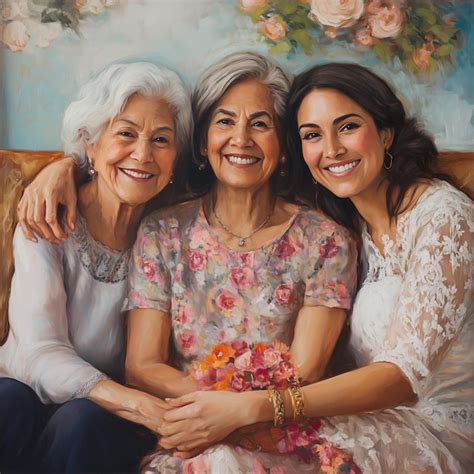 Fotografía de tres generaciones de mujeres, abuela, madre e hija.