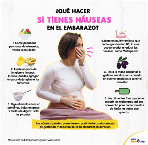 infografía explicando las causas y síntomas de las náuseas y vómitos en el embarazo