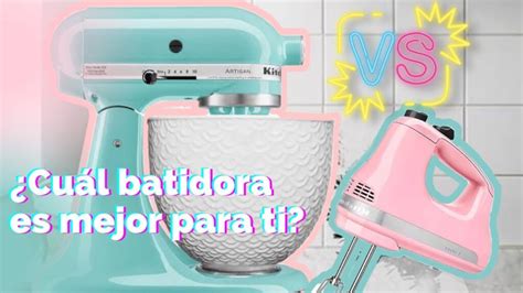Esquema comparativo de los tipos de batidoras: mano, vaso, amasadora y portátil