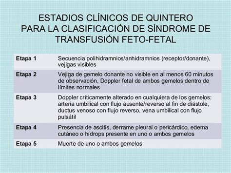Tabla de estadios de Quintero para STFF