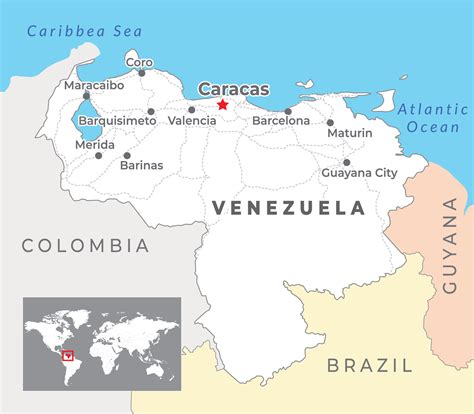 Mapa de Venezuela y España resaltando Caracas y San Sebastián/Guipúzcoa