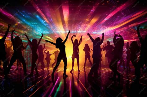 Representación visual de una fiesta en discoteca con luces y baile