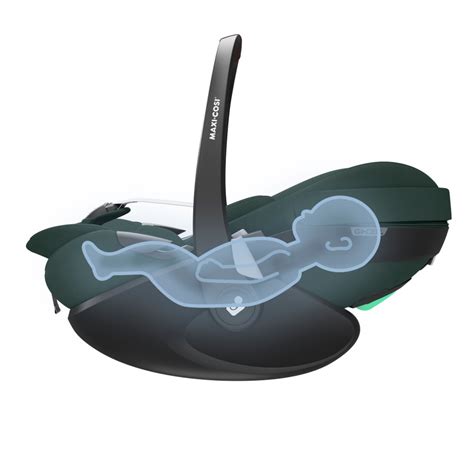 Ilustración de la silla de coche Pebble 360 Pro en posición reclinada con un bebé durmiendo