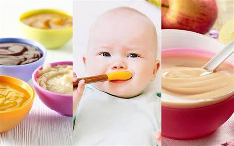 Foto variada de diferentes tipos de papillas de cereales para bebés