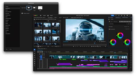 Interfaz de Adobe Premiere Pro con los Monitores de Origen y Programa resaltados