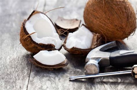 Ilustración paso a paso sobre cómo abrir un coco de forma segura.