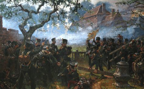Tropas de Nassau defendiendo la granja Hougoumont en Waterloo