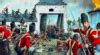Ilustración del teniente Legros irrumpiendo por la puerta norte de Hougoumont