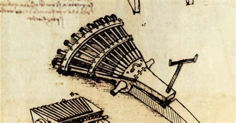 Esquema de la ametralladora triangular de Leonardo da Vinci