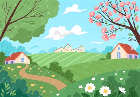 Ilustración de un paisaje rural con elementos musicales y de danza tradicional