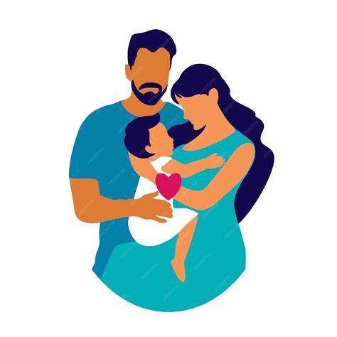 Ilustración de un bebé siendo abrazado y consolado por sus padres.