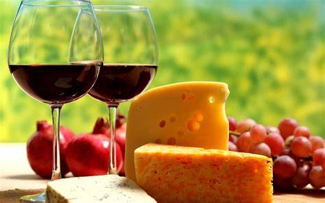 Variedad de quesos y vinos de la región