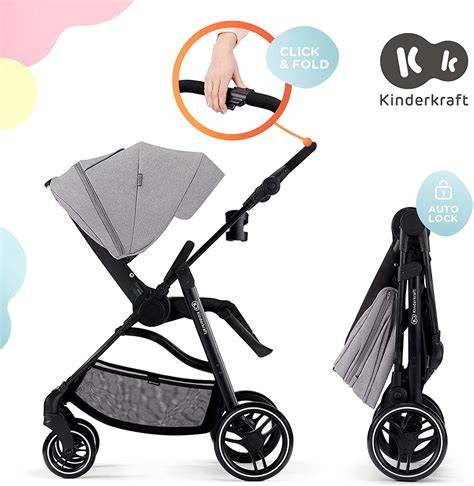 Infografía mostrando el sistema de plegado CLICK & FOLD de la Kinderkraft Trig