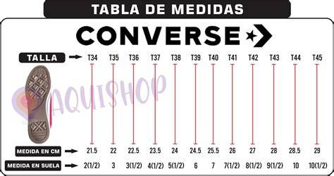 Infografía comparando el tallaje de diferentes modelos de Converse