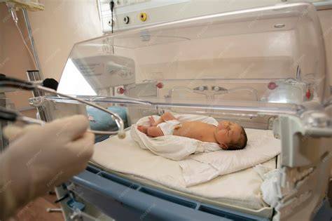 Bebé prematuro descansando en una incubadora con un colchón especializado