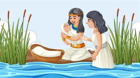 Ilustración de Moisés bebé en la canasta en el río Nilo