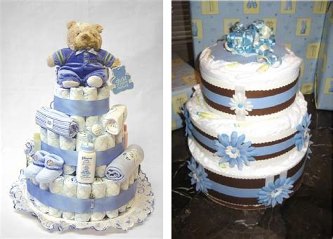 Ilustración paso a paso para enrollar pañales y formar capas para un pastel de pañales.