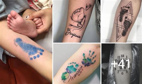 Ejemplos de tatuajes de huellas de pies y manos de bebé con nombres y fechas
